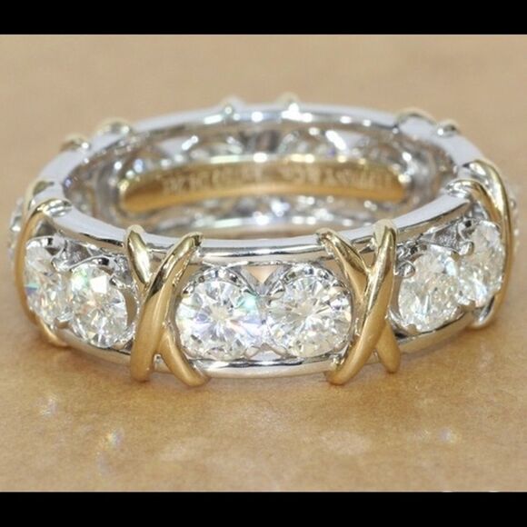 Two Tone X O Eternity wedding Band Ring - Picture 1 of 4